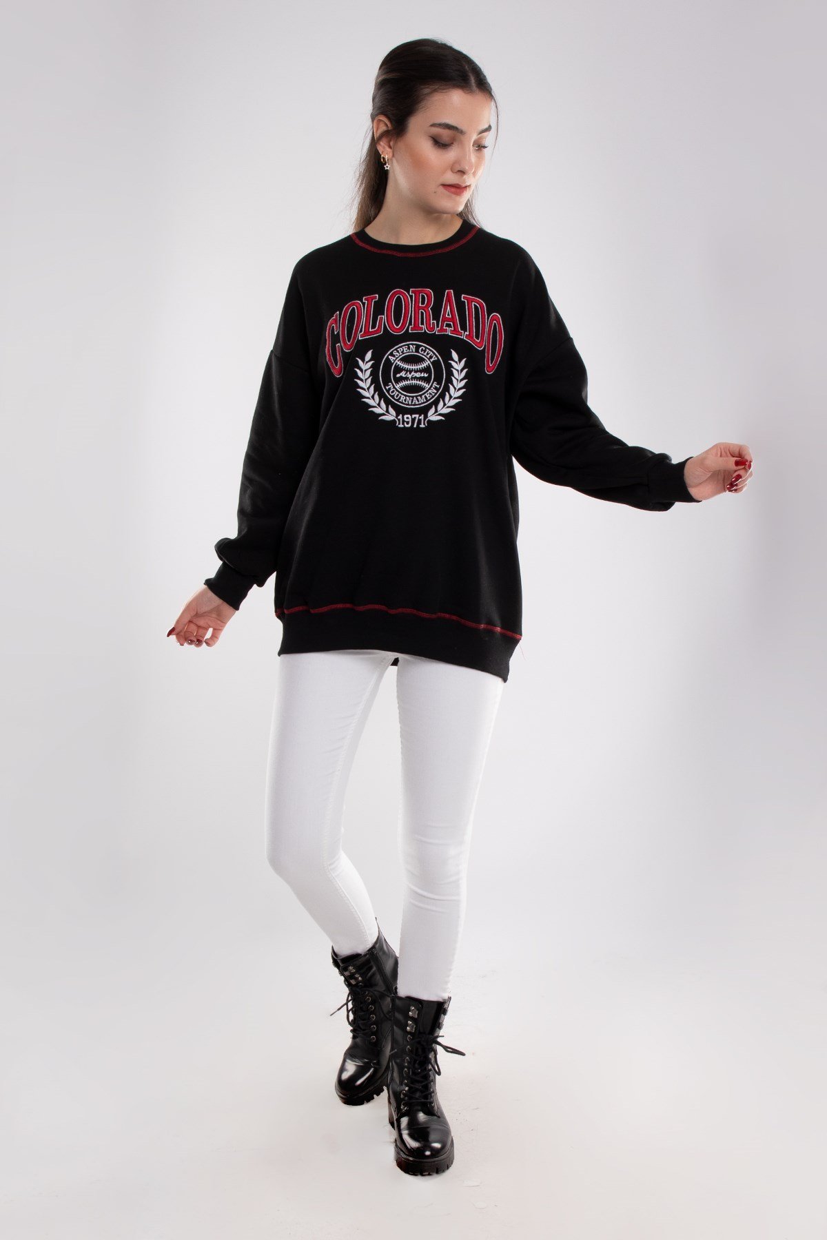 3648 Bisiklet Yaka Colorado Baskı İçi Şardonlu Pamuk Sweat