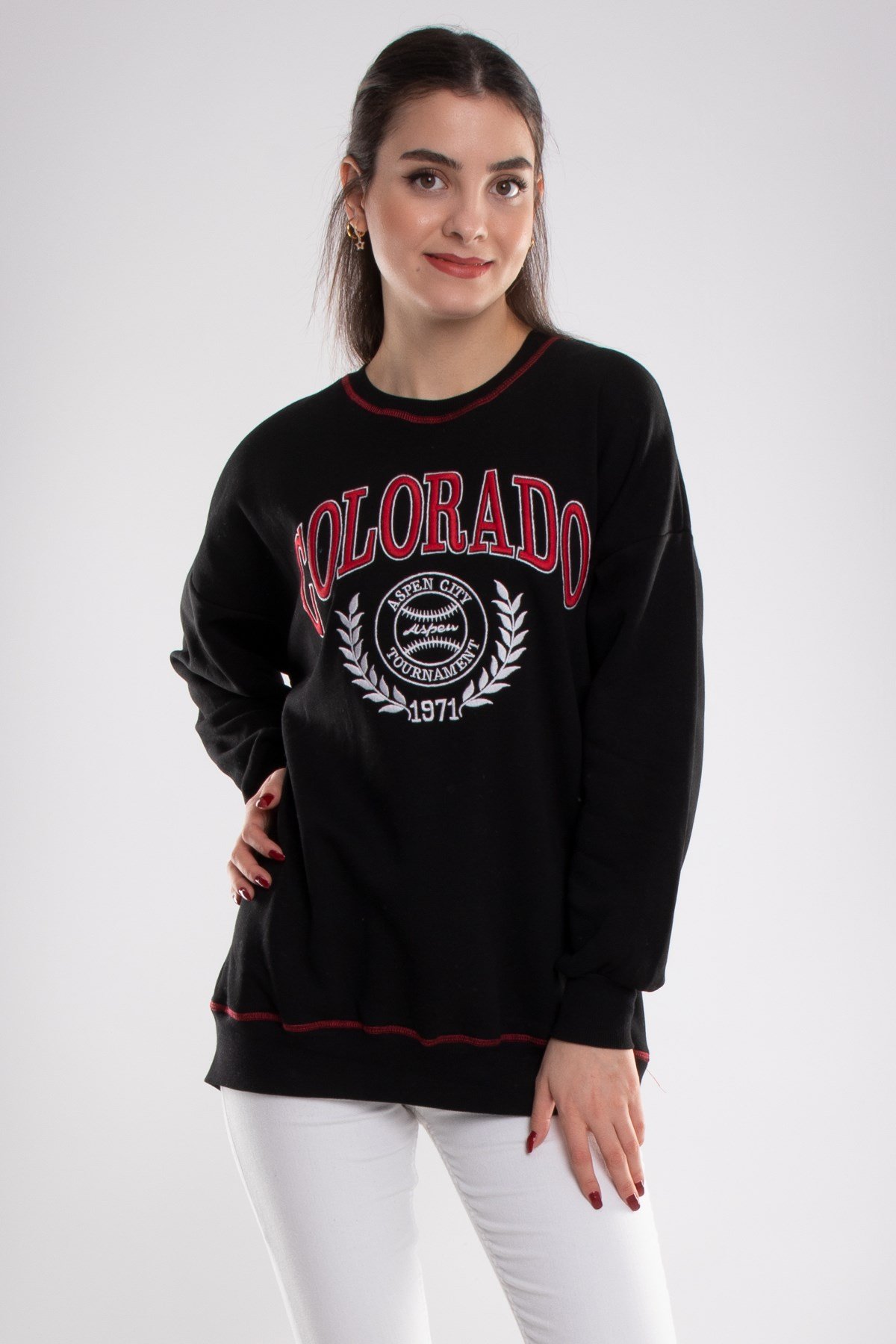 3648 Bisiklet Yaka Colorado Baskı İçi Şardonlu Pamuk Sweat