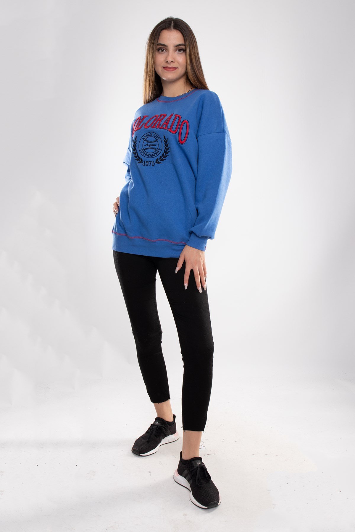 3648 Bisiklet Yaka Colorado Baskı İçi Şardonlu Pamuk Sweat