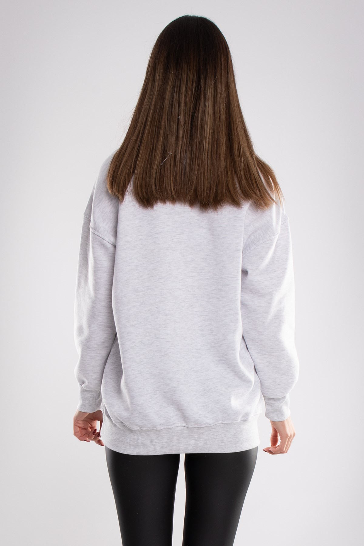 3656 İçi Şardonlu Baskılı Bisiklet Yaka Pamuk Sweat