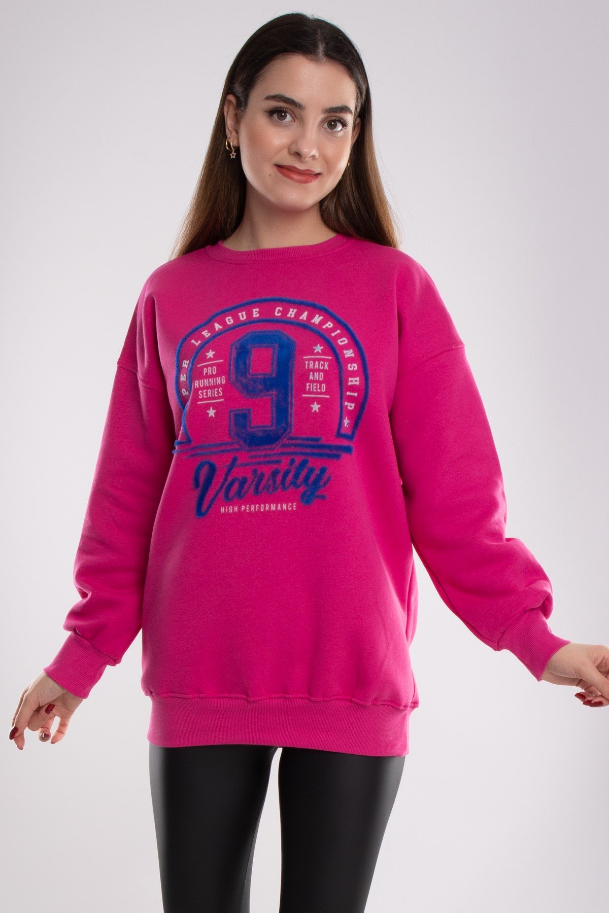 3656 İçi Şardonlu Baskılı Bisiklet Yaka Pamuk Sweat