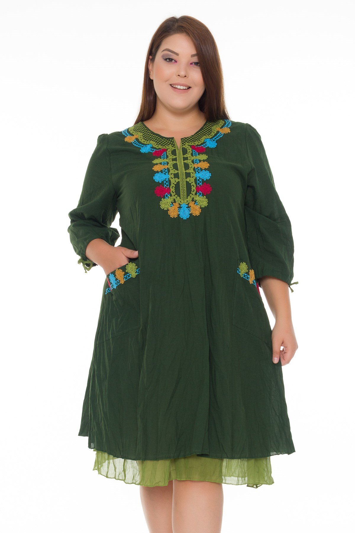 3676 YAKA RENKLİ NAKIŞ İŞLİ OTANTİK ELBİSE