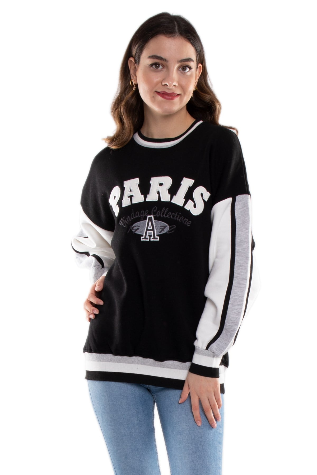 3691 Bisiklet Yaka Paris İçi Şardonlu Pamuklu Kadın Sweat