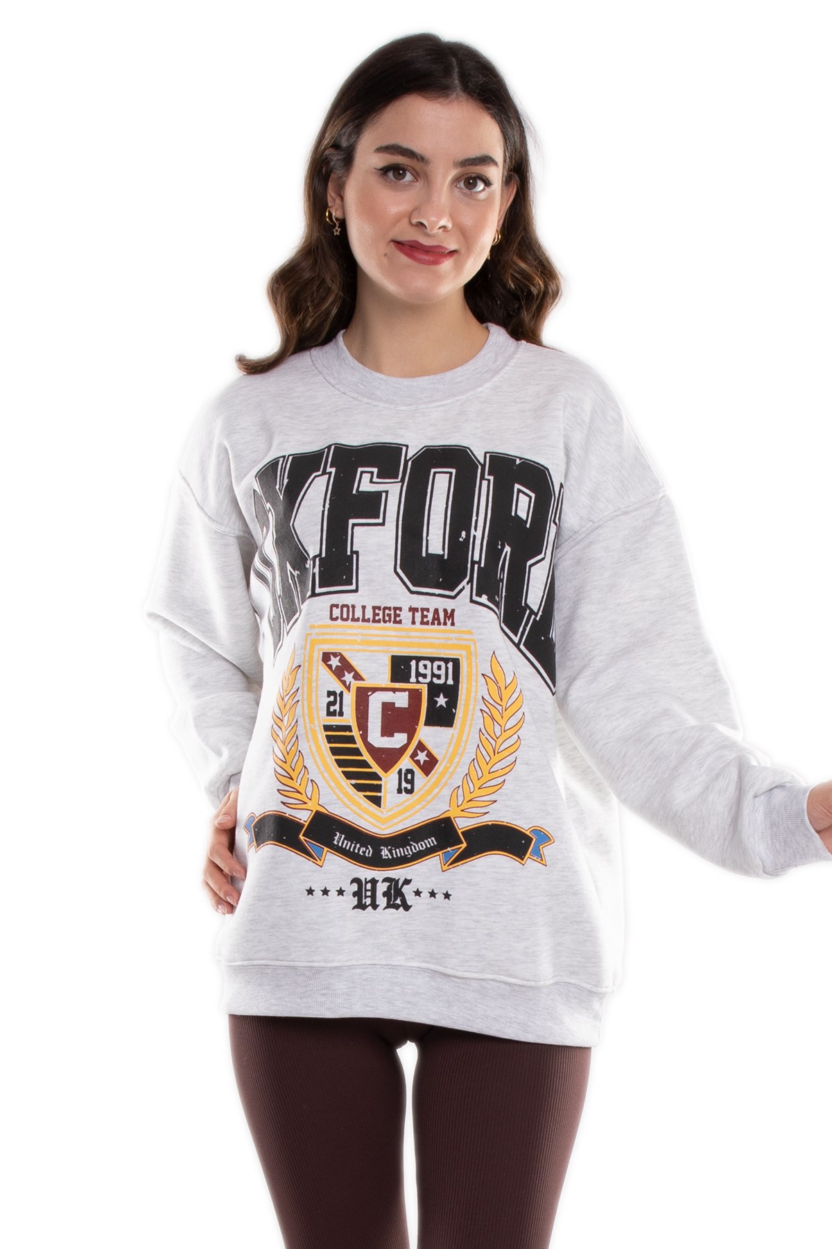 3696 Bisiklet Yaka Oxford İçi Şardonlu Pamuklu Kadın Sweat