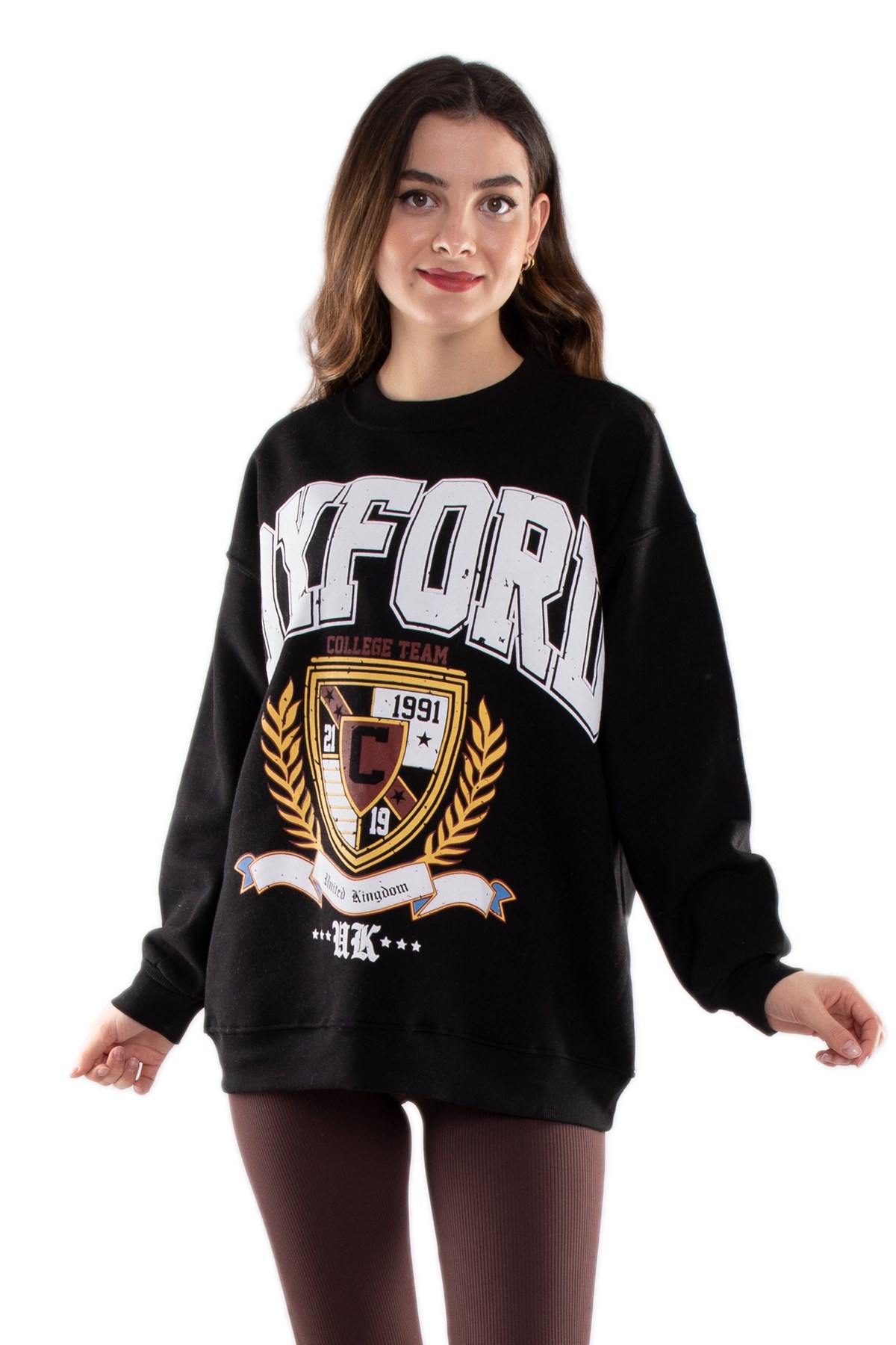 3696 Bisiklet Yaka Oxford İçi Şardonlu Pamuklu Kadın Sweat