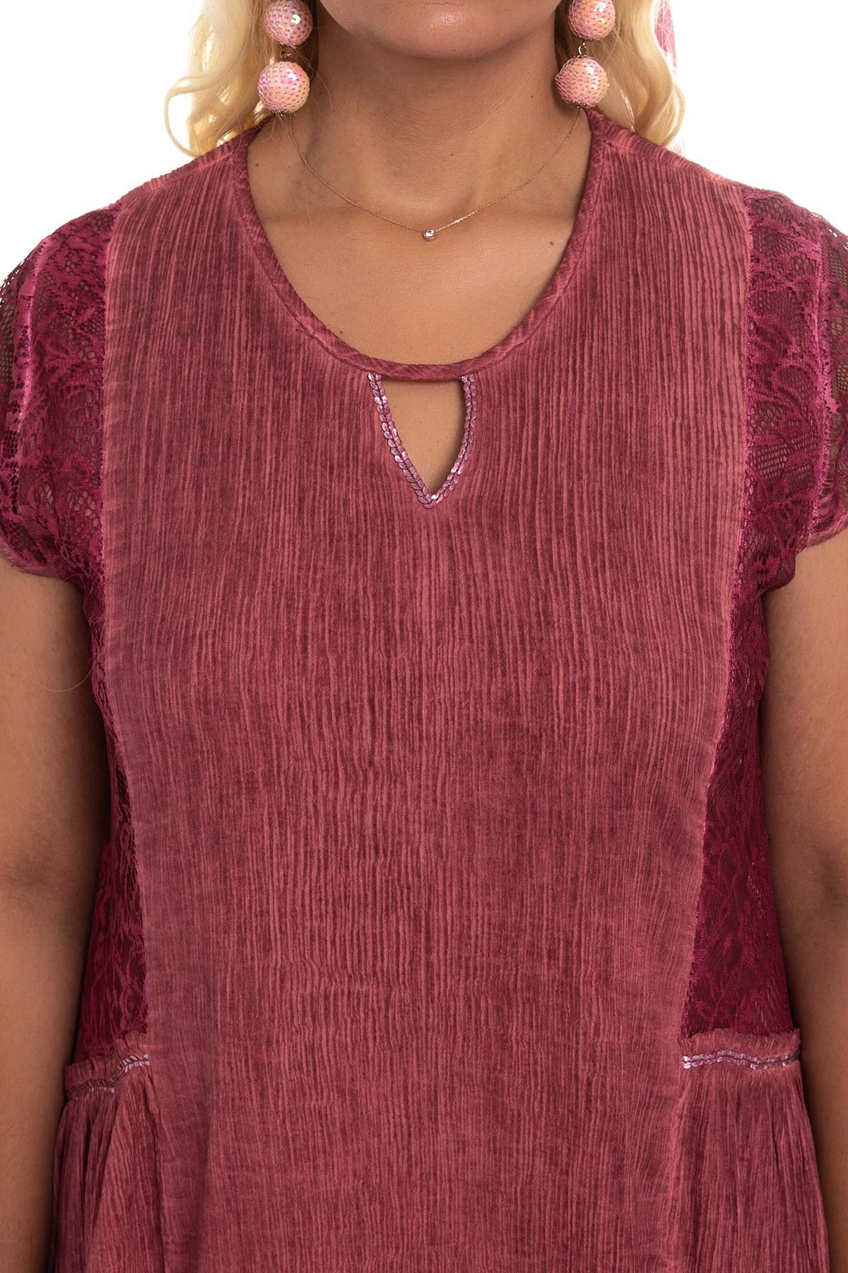 3734 Dantel Detay Pamuk otantik Elbise