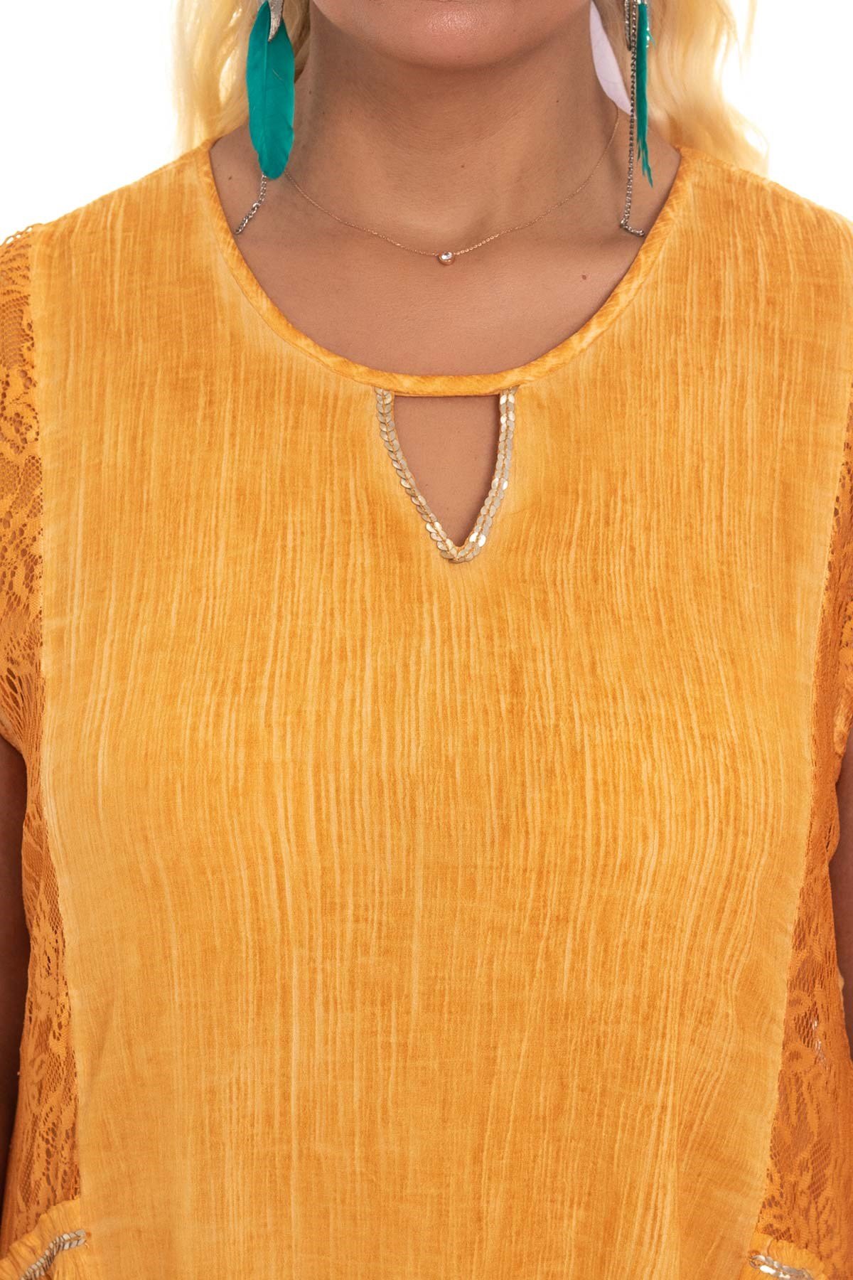 3734 Dantel Detay Pamuk otantik Elbise