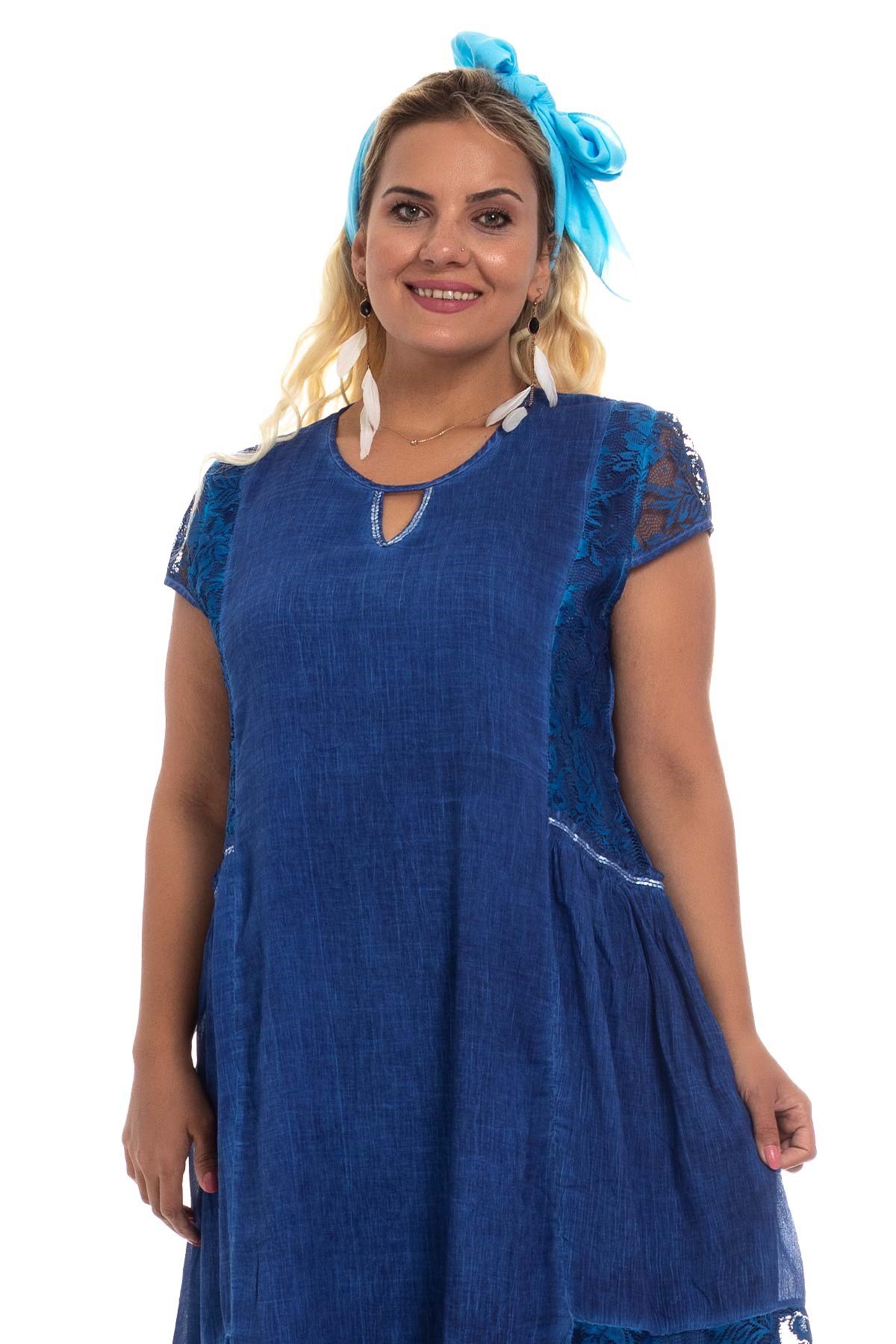 3734 Dantel Detay Pamuk otantik Elbise