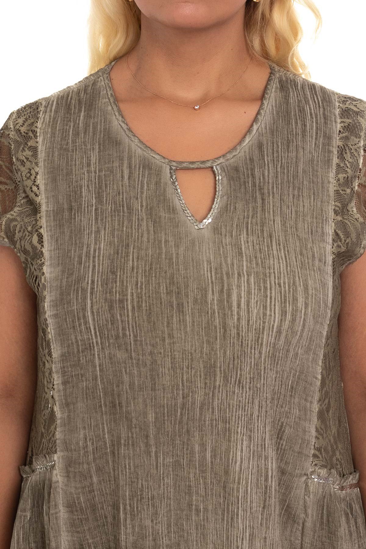 3734 Dantel Detay Pamuk otantik Elbise