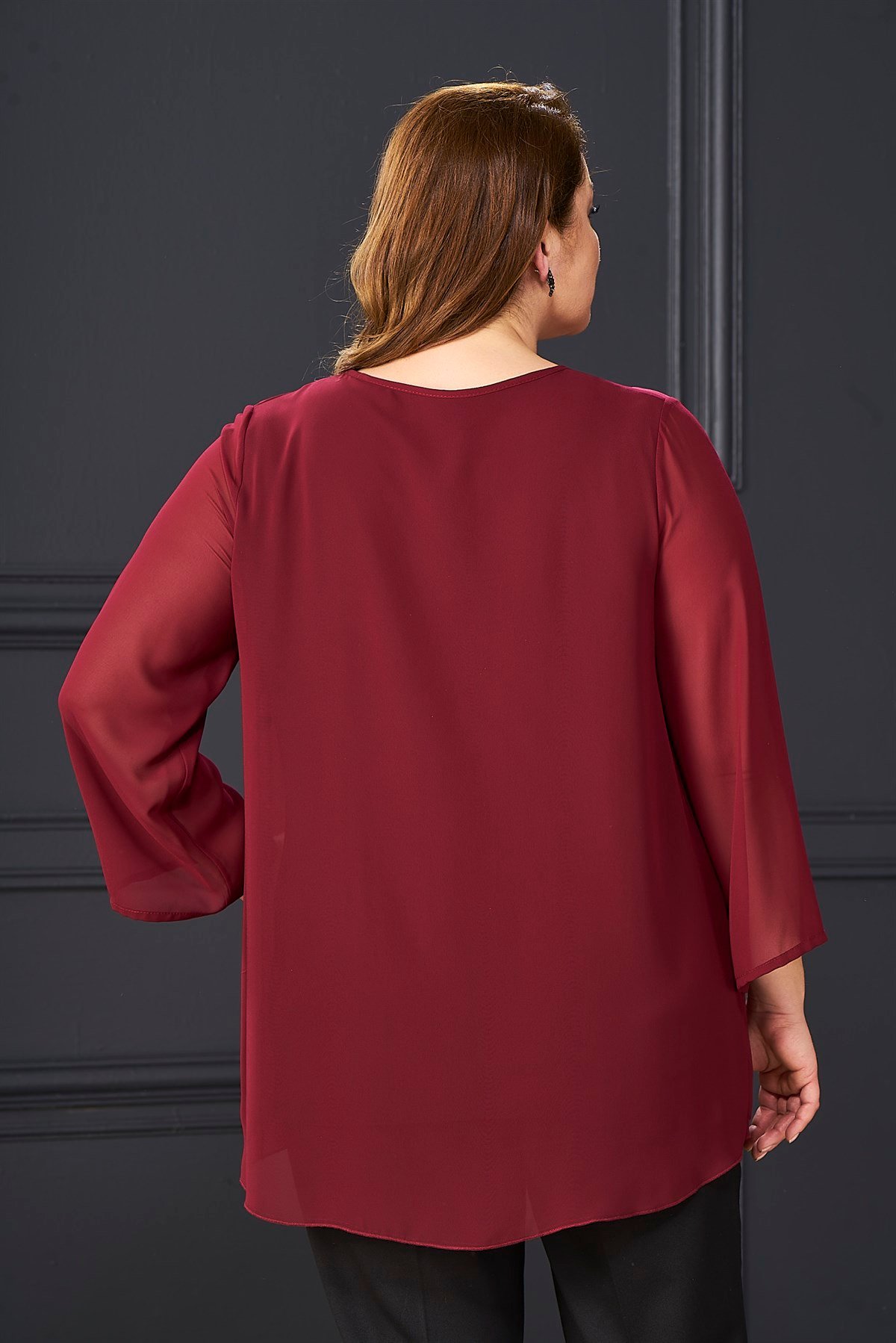 374 BB Su Yolu Taş İşlemeli İkili Şifon Bluz