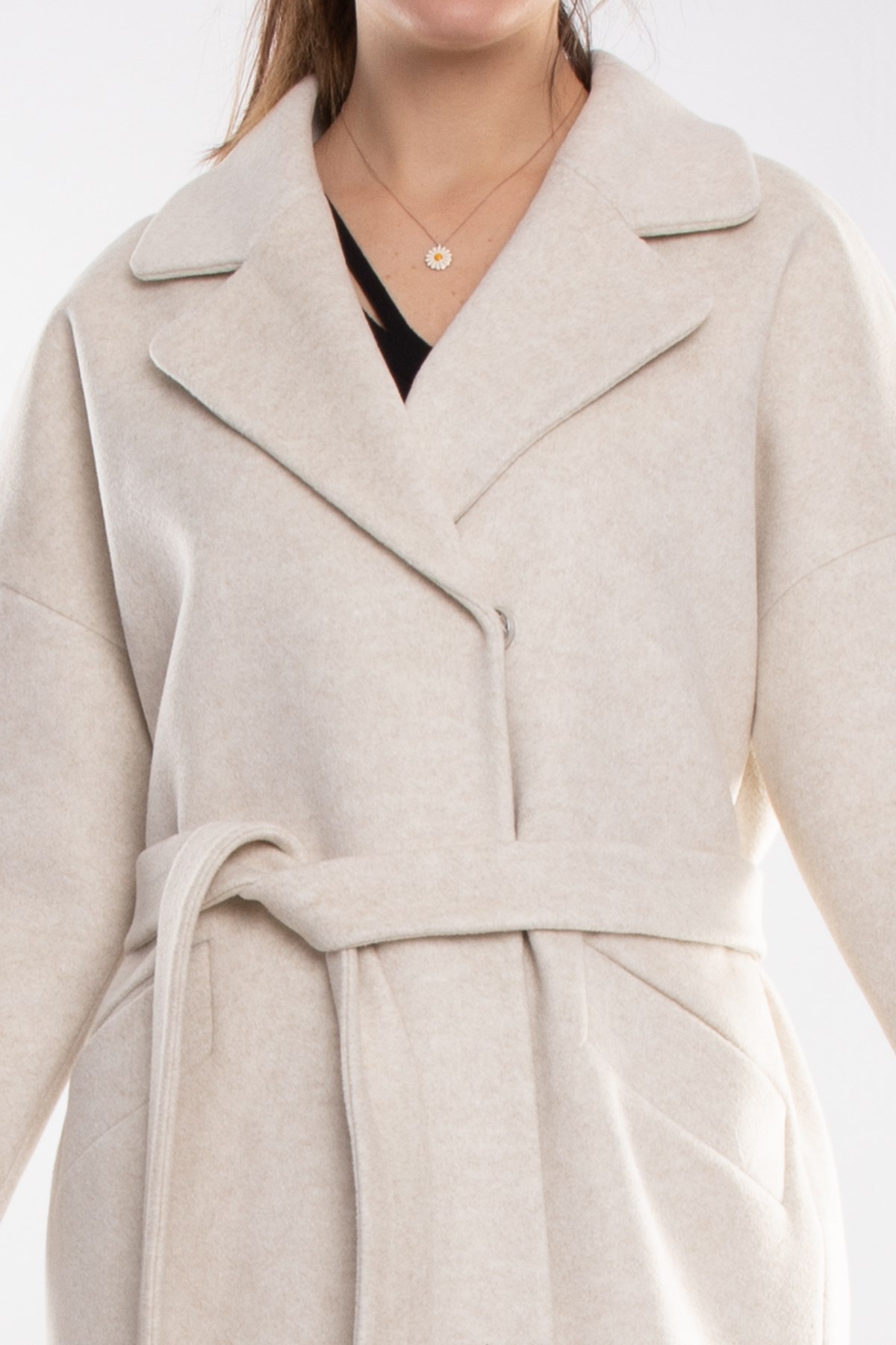 3749 Kasha Oversize Erkek Yaka Çıtçıtlı Kadın Kısa Kaban