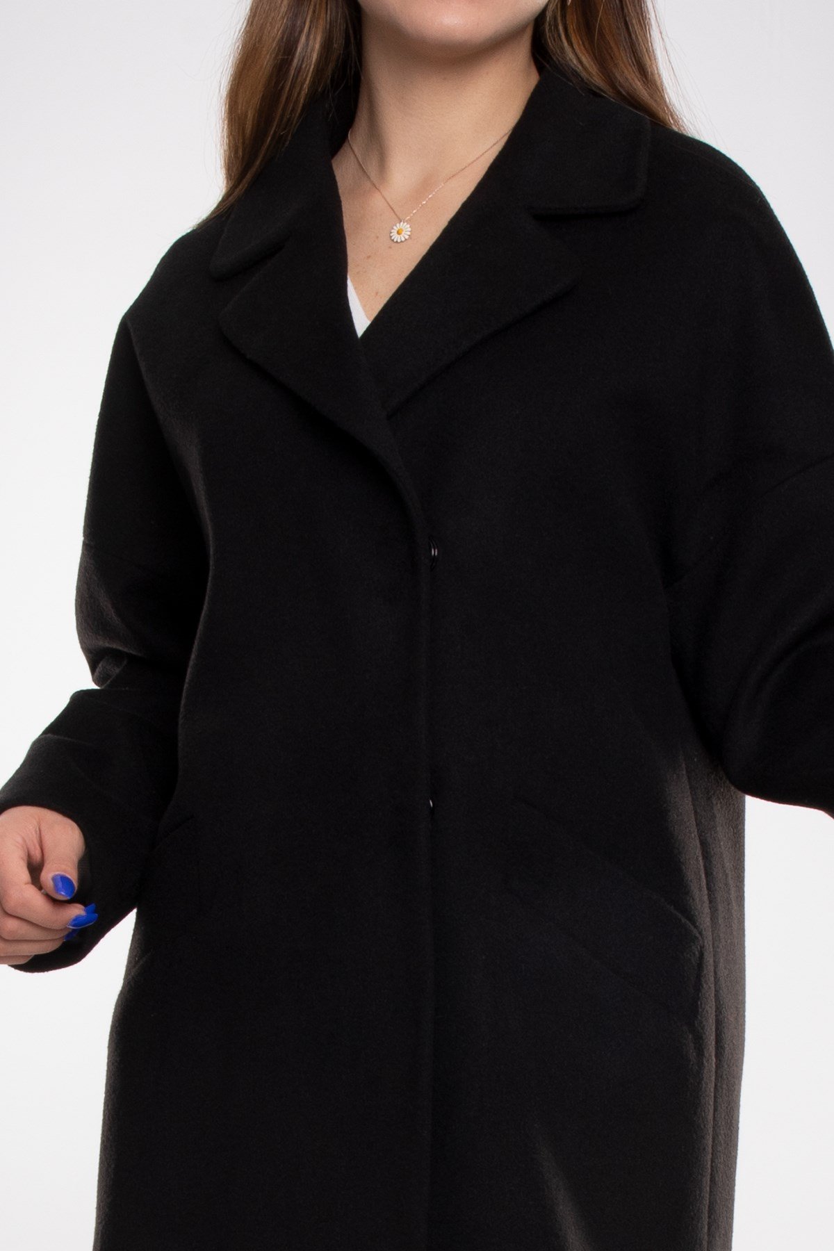 3749 Kasha Oversize Erkek Yaka Çıtçıtlı Kadın Kısa Kaban