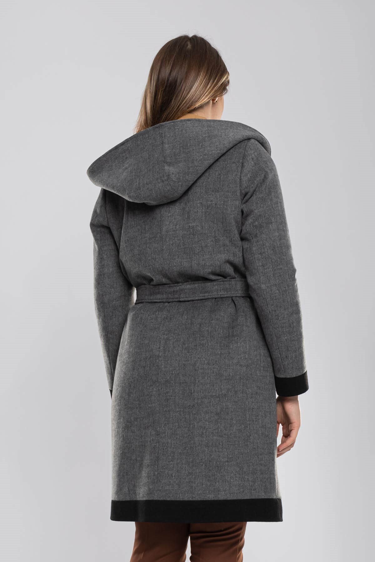 3792-K Büyük Beden Heildfeld Kapşonlu Yünlü Kadın Kaşmir Kaban