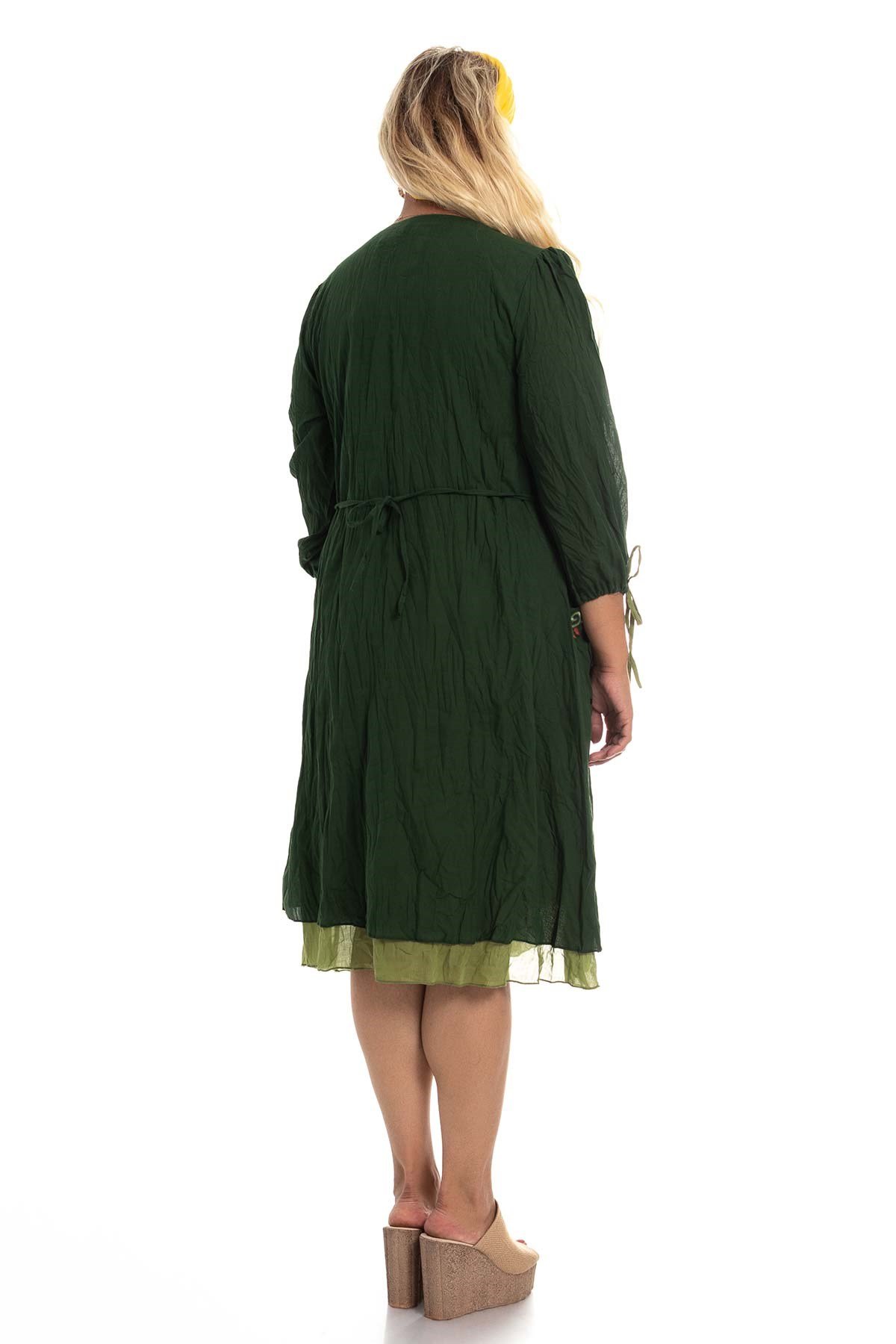 3814 Önü Nakışlı Truv.Kol Cepli Pamuk Otantik Elbise