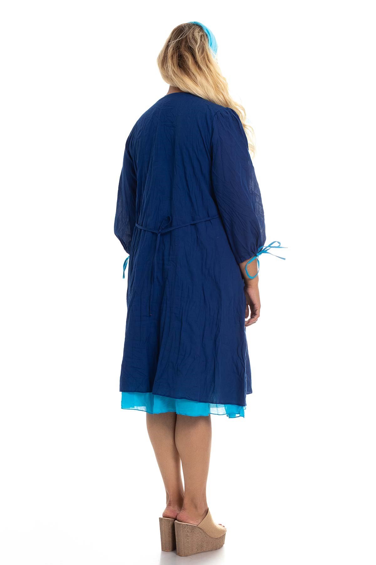 3814 Önü Nakışlı Truv.Kol Cepli Pamuk Otantik Elbise