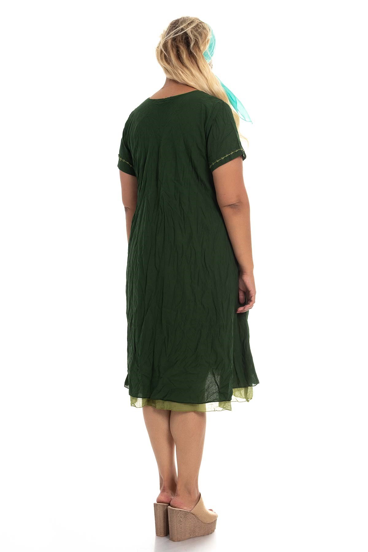 3832 Yaka Kanaviçe İşlemeli Pamuk Otantik Elbise