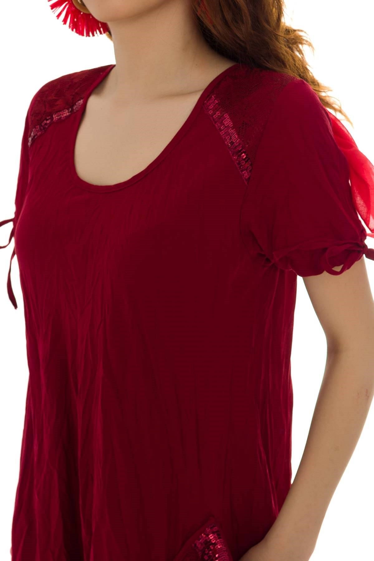 3859 BB Etek Ucu Dantel Pulpayetli Pamuklu Otantik Elbise