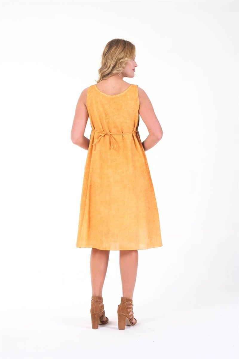 3864 Büyük Beden Kalın Askılı Cepli Pamuk Kadın Otantik Elbise