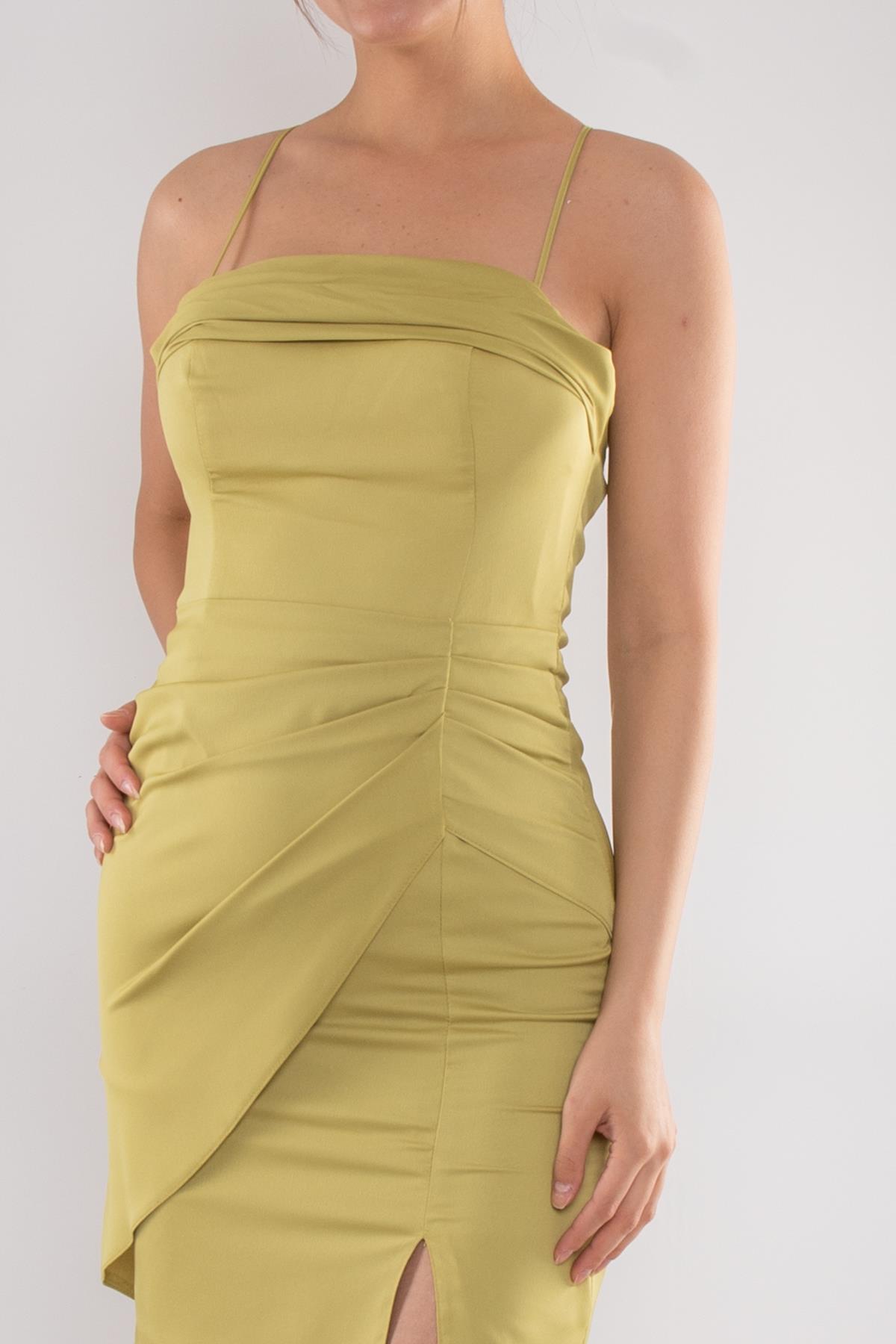 4017 Sırt İpli Degaje Yaka Kristal Kısa Elbise