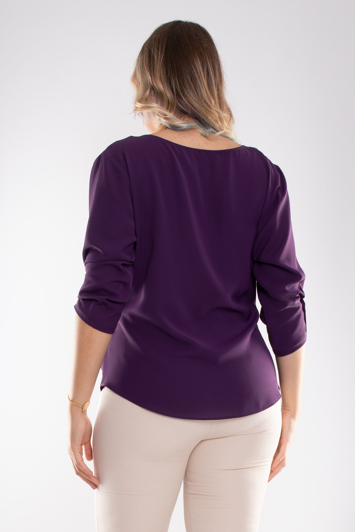 4023 Büyük Beden Kruvaze Yaka Şifon Bluz