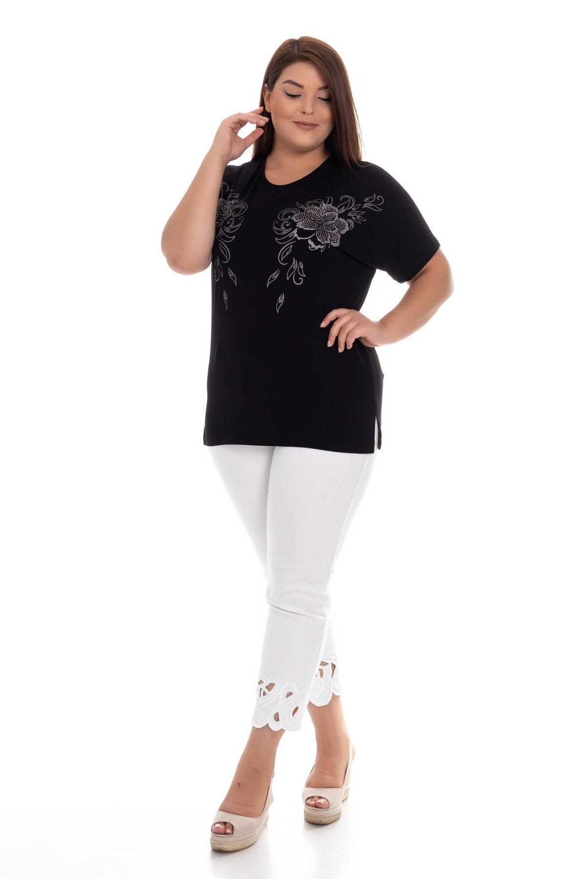 406 BB ÇİÇEK BASKI DESEN SANDY KUMAŞ BLUZ