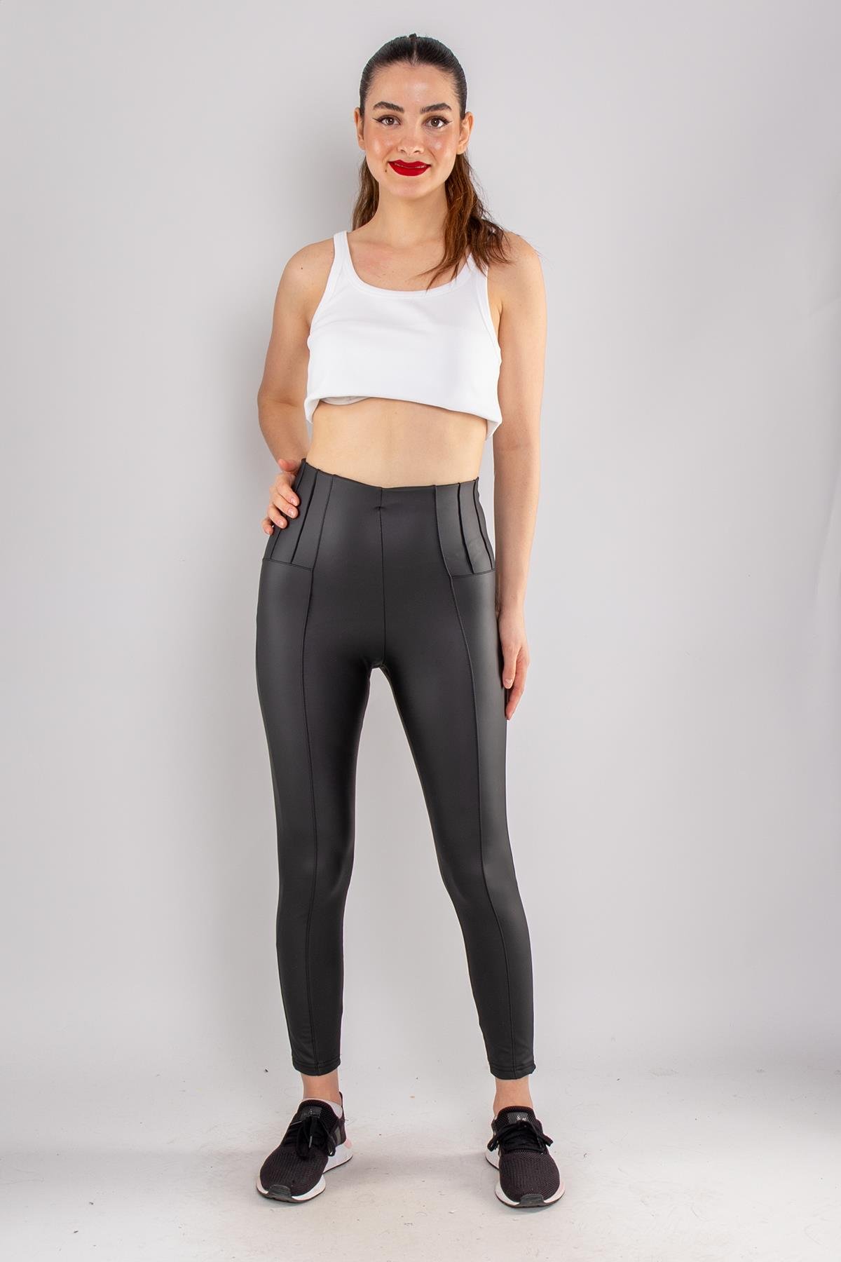 4140 Nevrü Mat Deri Beli Çimalı Tayt