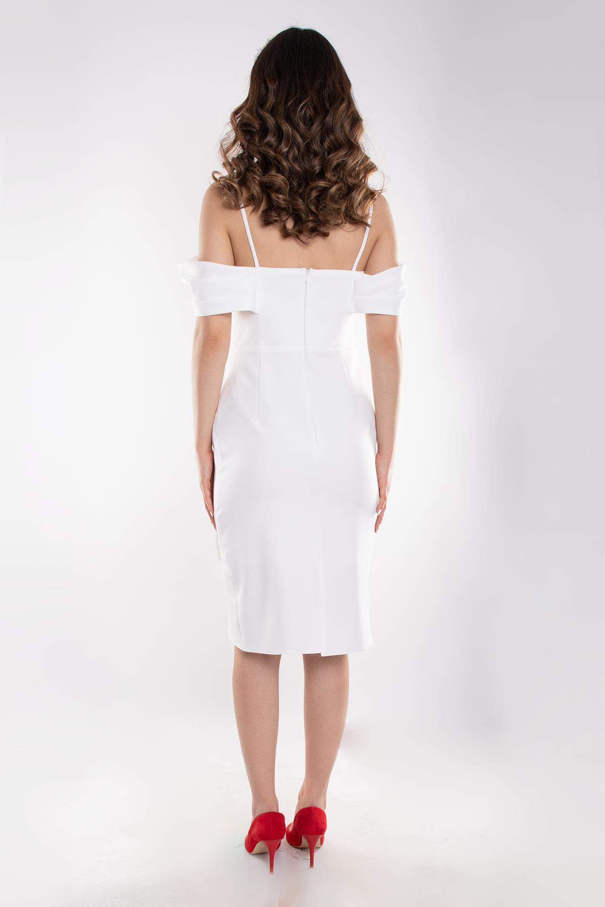 4150 Vyaka İpAskı Valon Kol Detay Kısa Krep Elbise