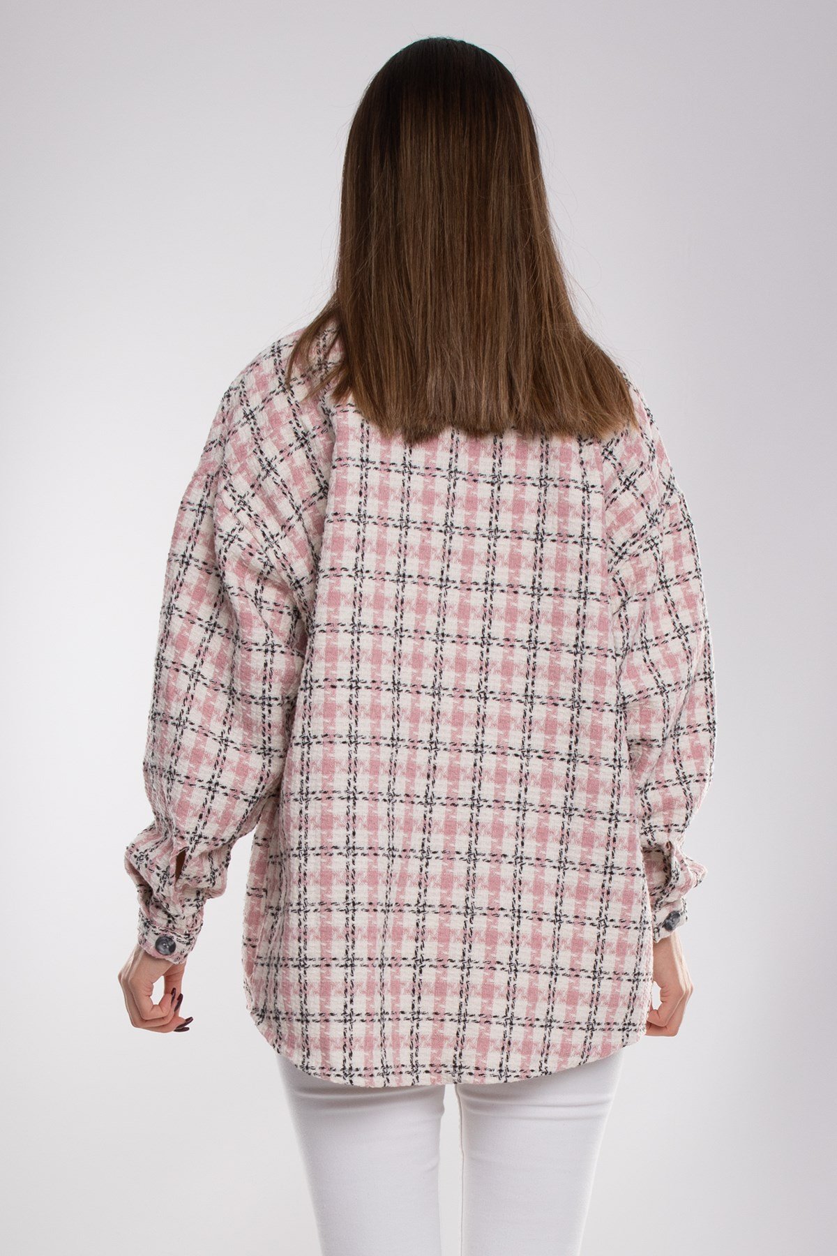 4180 Kareli Kazayağı Çift Cepli Pamuklu Kadın Gömlek