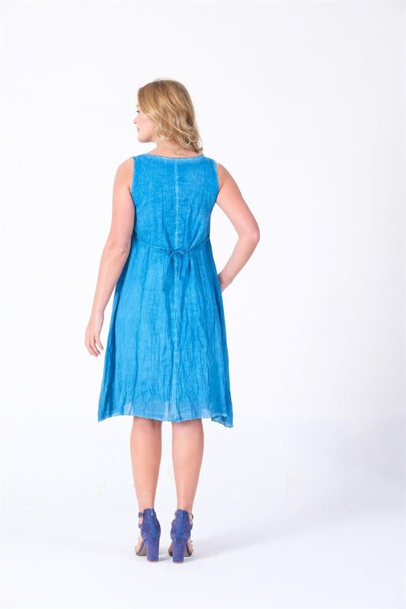 4533 Yakası İpli Eteği Parçalı Kolsuz Pamuk Otantik Elbise