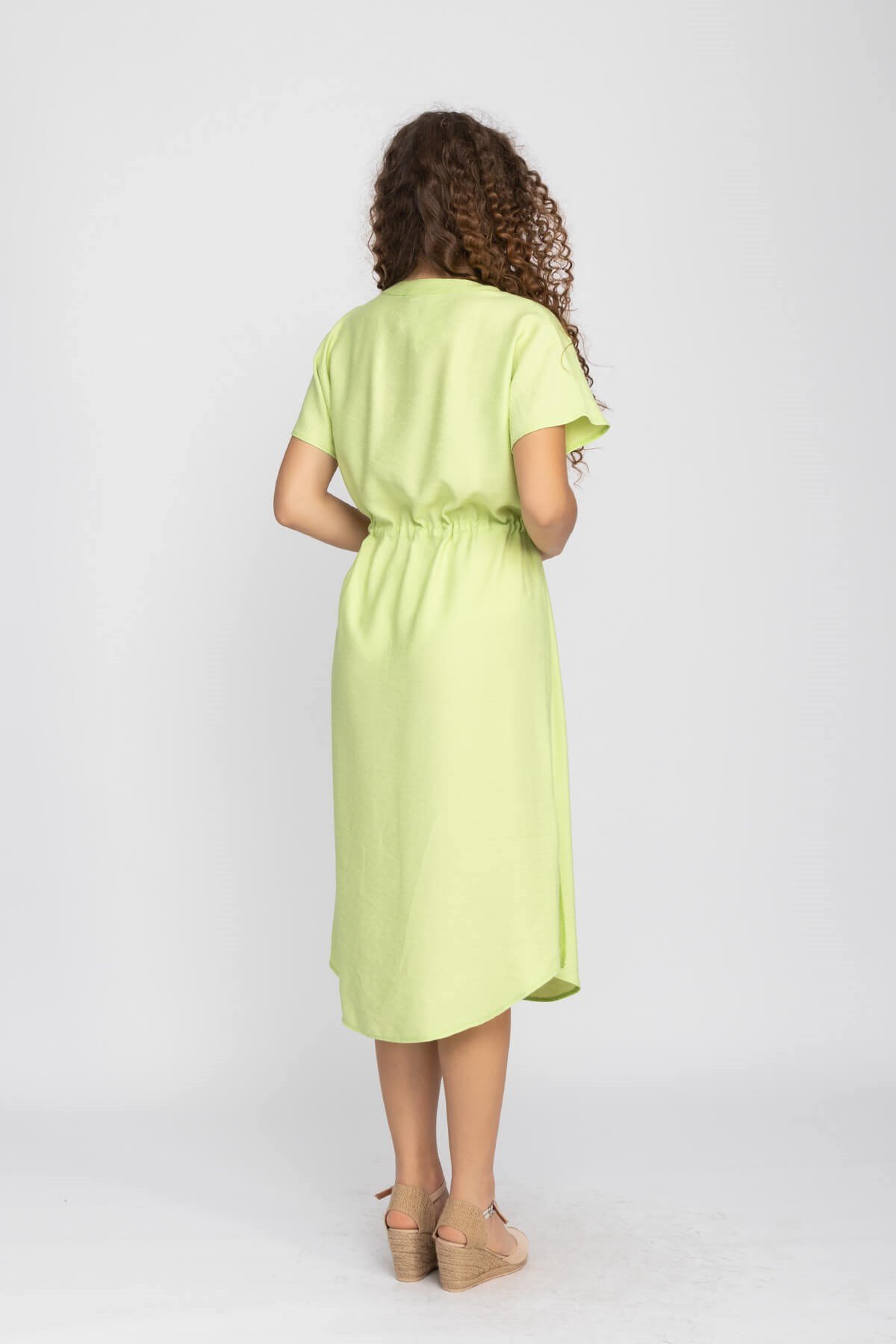 4562 Beli Büzgülü Vyaka Yırtmaçlı Viscon Elbise