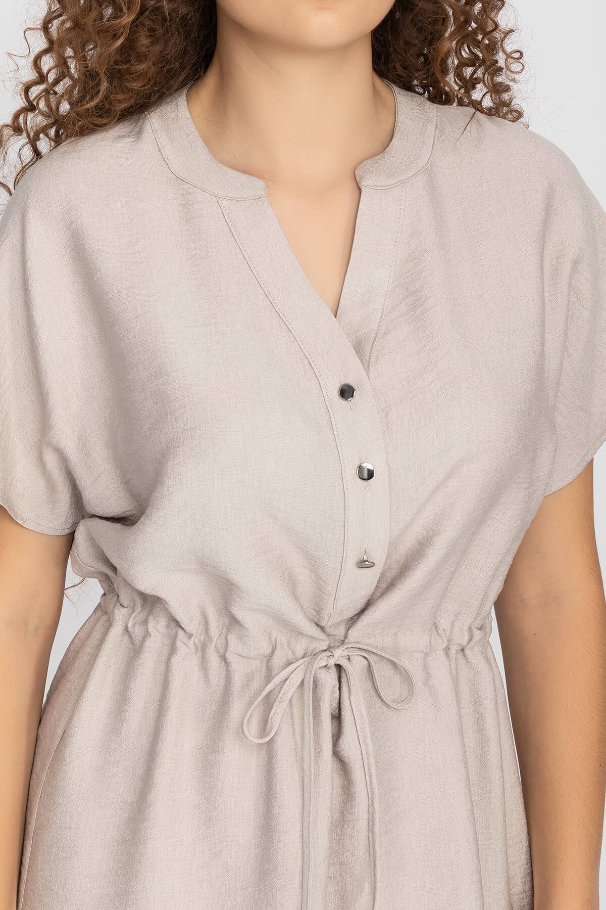 4562 Beli Büzgülü Vyaka Yırtmaçlı Viscon Elbise