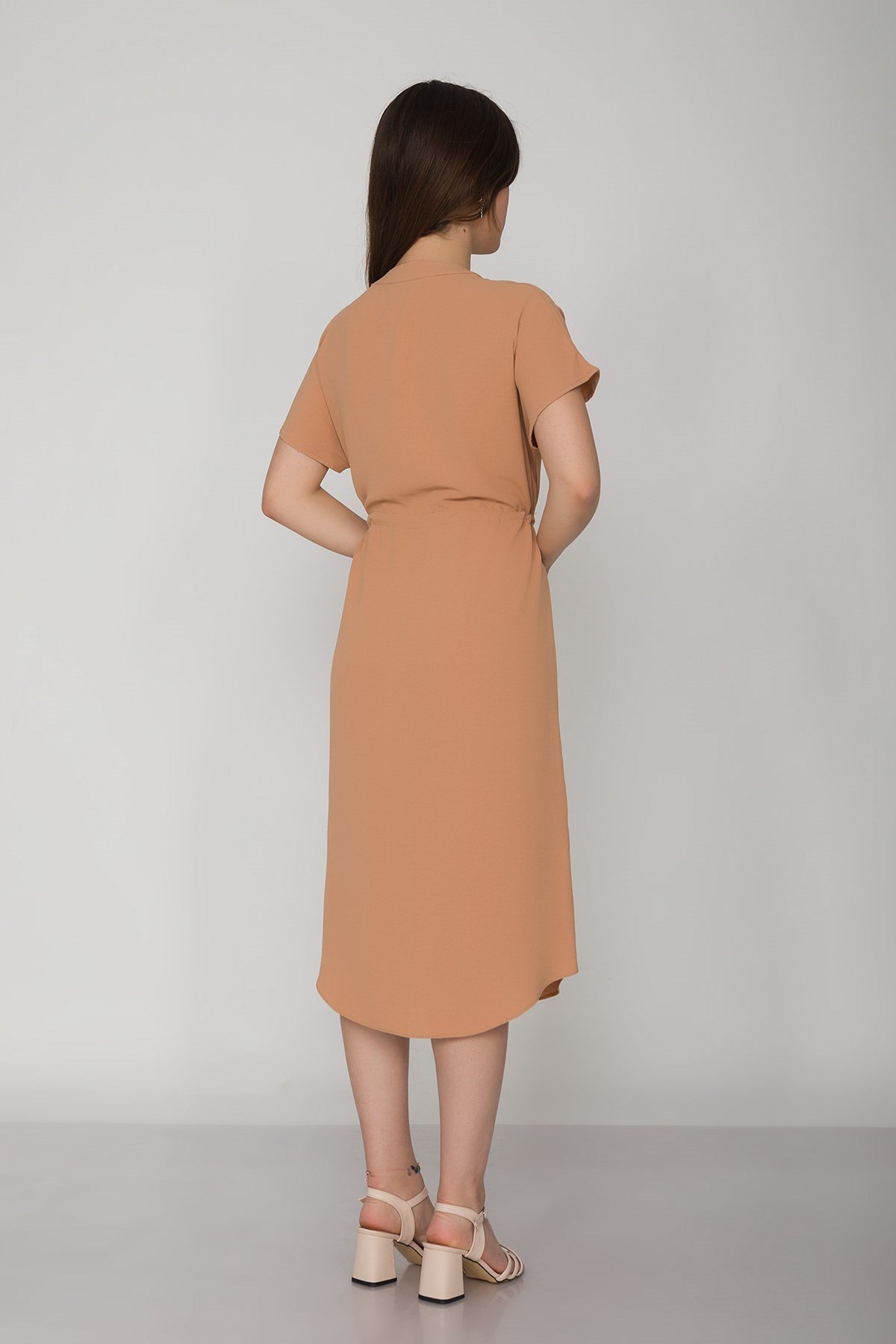 4562 Beli Büzgülü Vyaka Yırtmaçlı Viscon Elbise