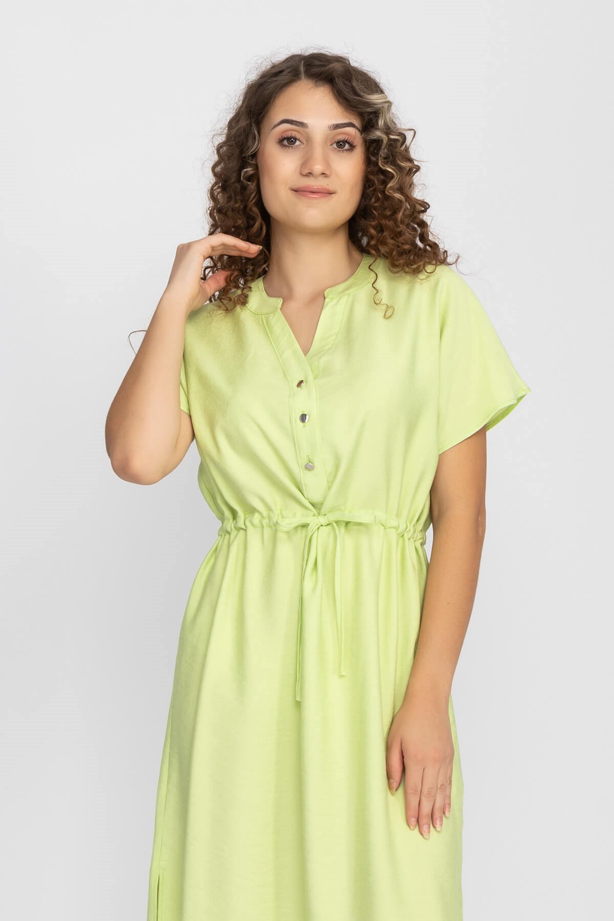 4562 Beli Büzgülü Vyaka Yırtmaçlı Viscon Elbise