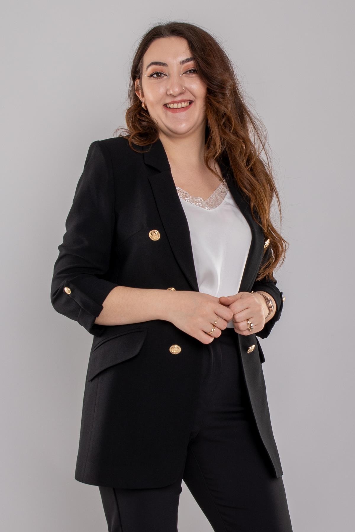 4602 Büyük Beden Gold Düğmeli Blazer Tunik Ceket