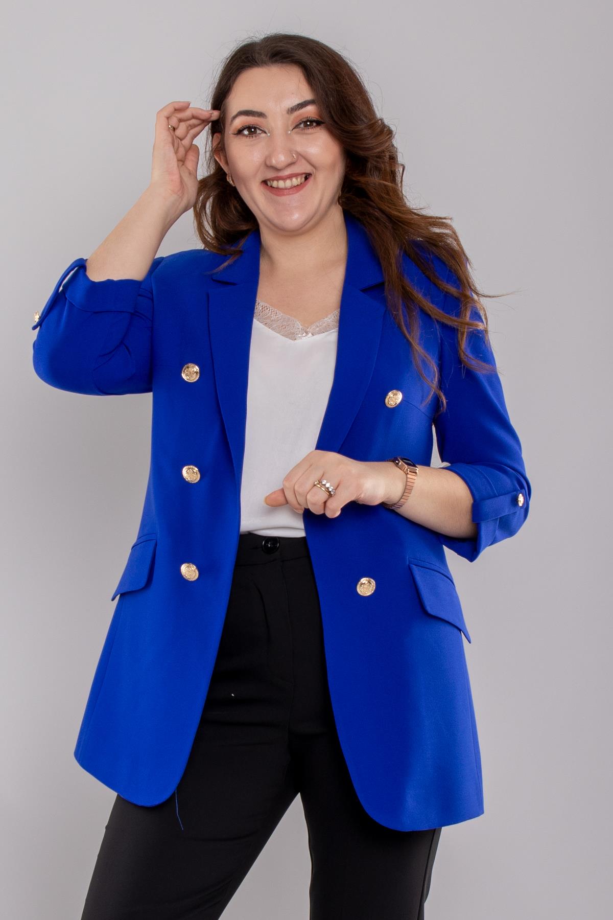 4602 Büyük Beden Gold Düğmeli Blazer Tunik Ceket