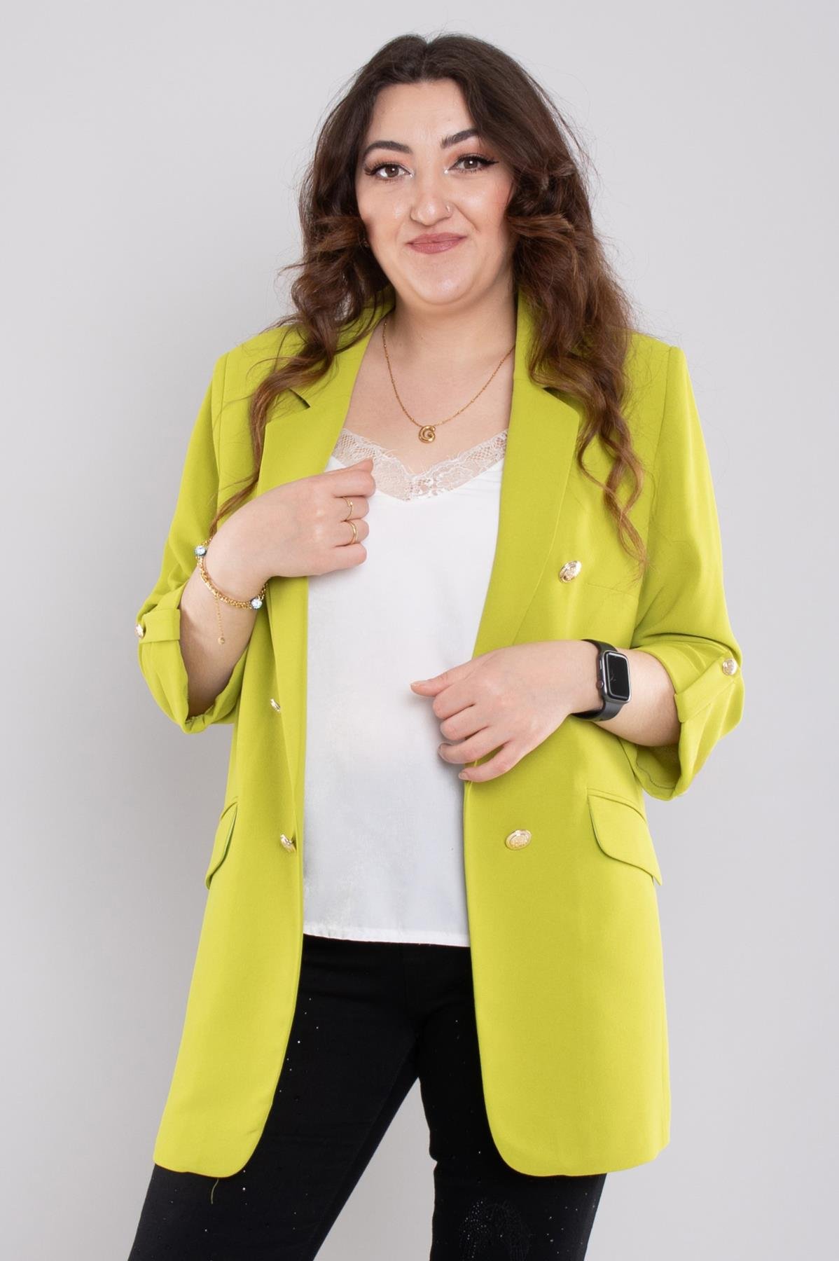 4603 Büyük Beden Gold Düğmeli Blazer Tunik Ceket