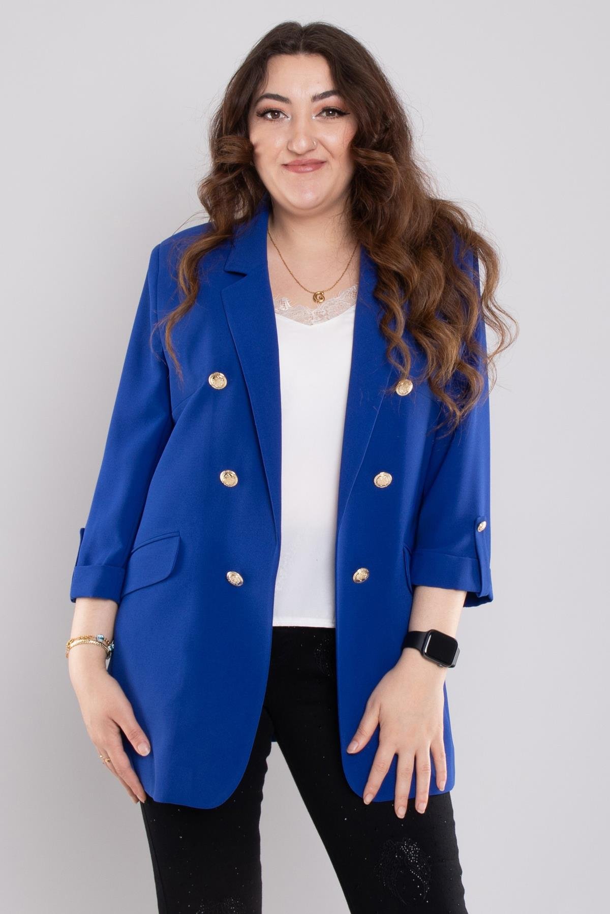 4603 Büyük Beden Gold Düğmeli Blazer Tunik Ceket