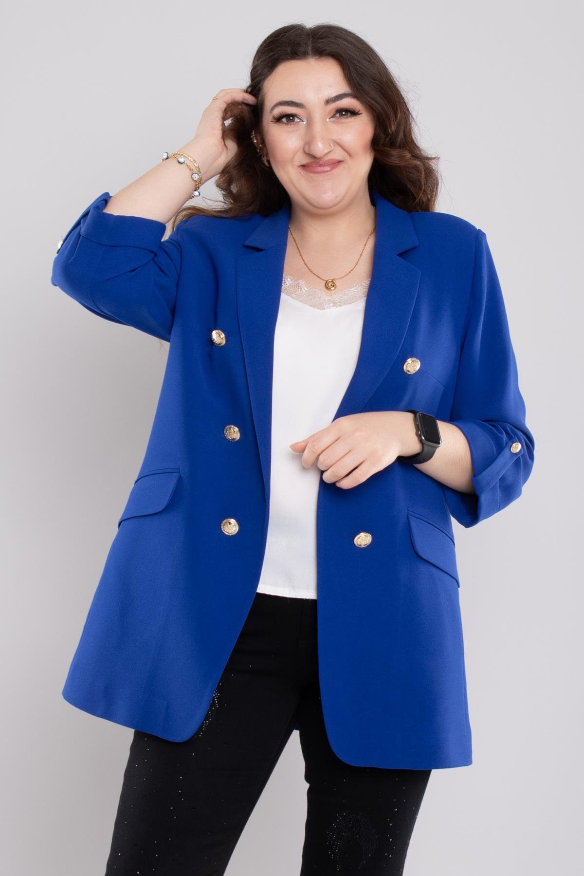 4603 Büyük Beden Gold Düğmeli Blazer Tunik Ceket