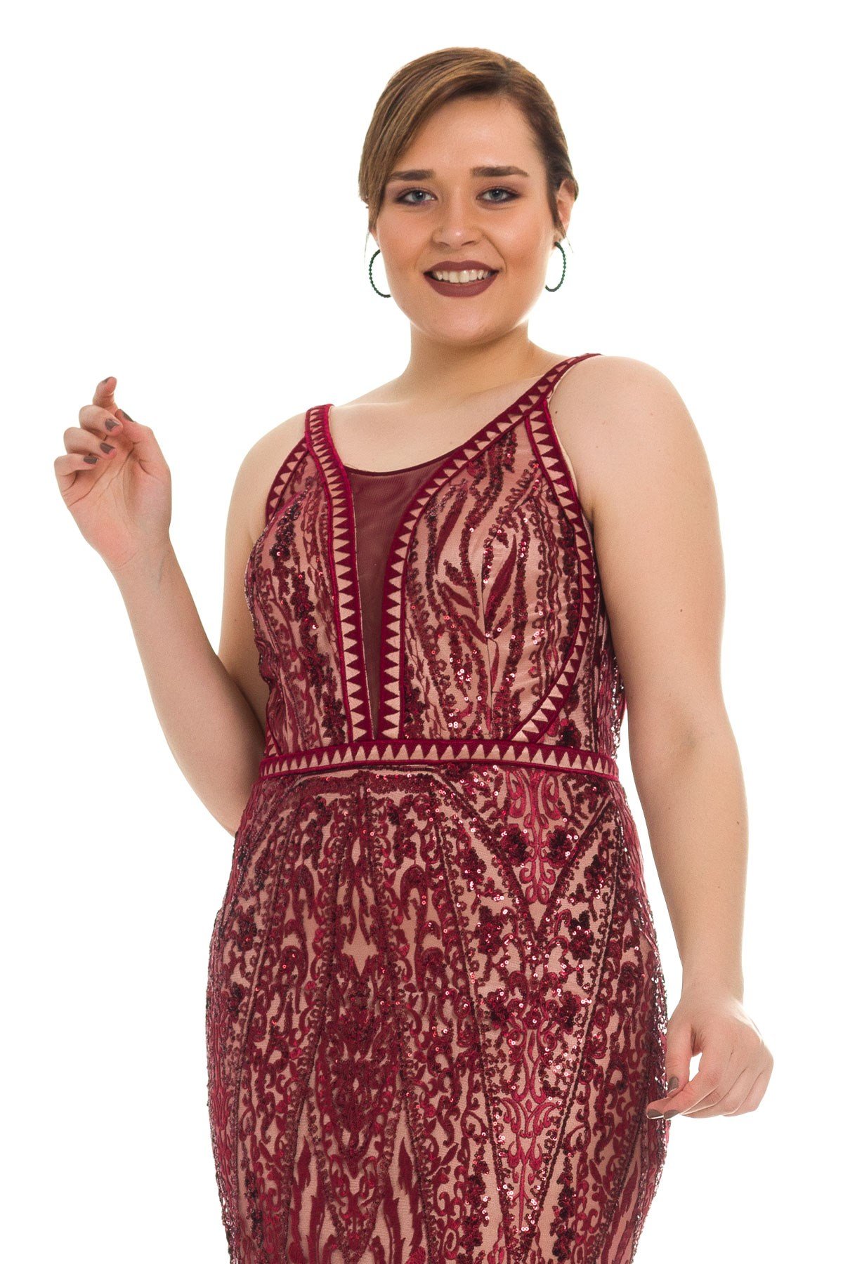 4638 YANI PENCERELİ PAYEYLİ BALIK ELBİSE