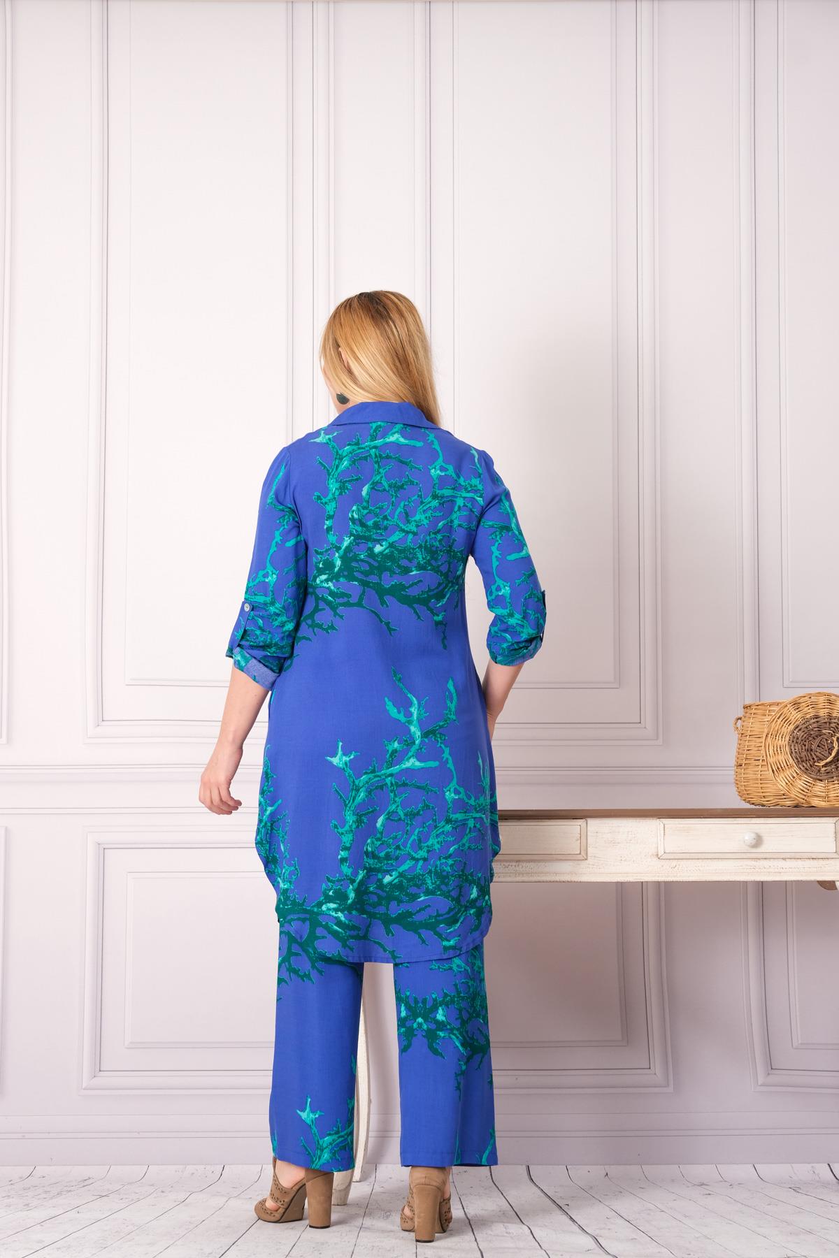 4748-1 Desenli Pamuk Gömlek Pantolon Otantik Tesettür İkili Takım