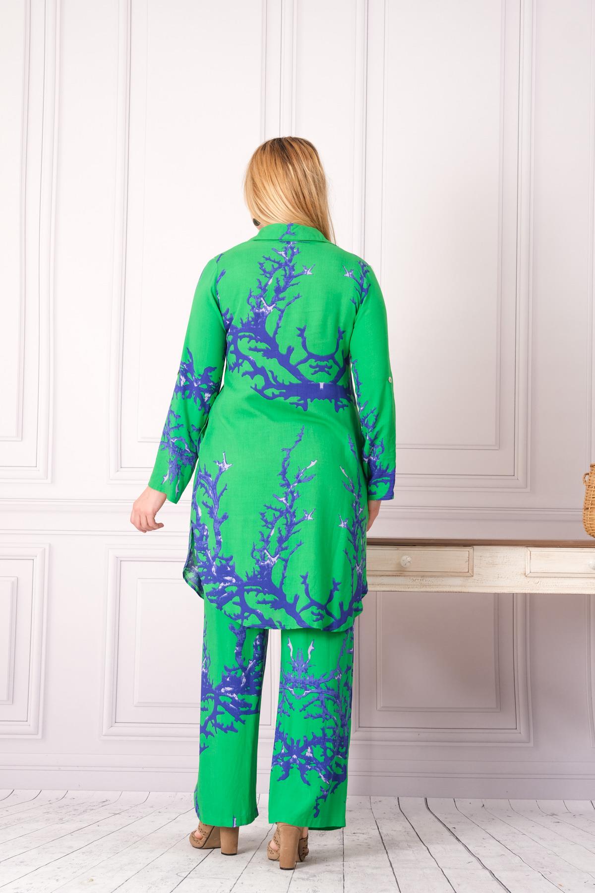 4748-1 Desenli Pamuk Gömlek Pantolon Otantik Tesettür İkili Takım