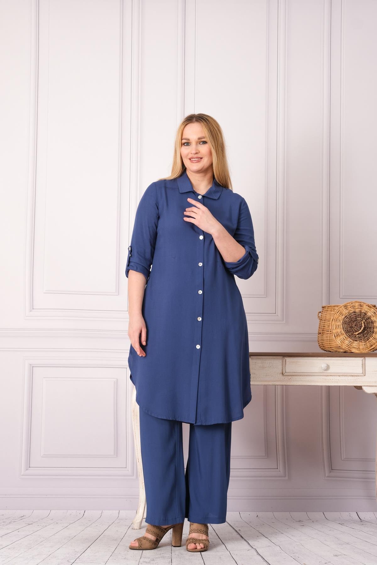 4748 Pamuk Gömlek Pantolon Otantik Tesettür İkili Takım