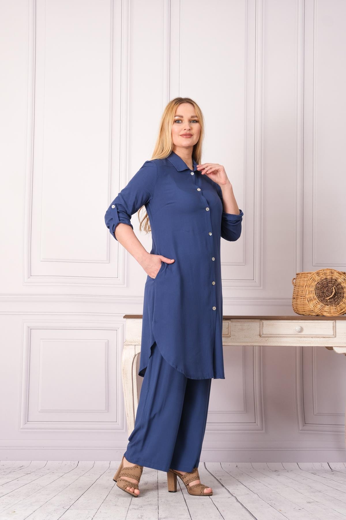 4748 Pamuk Gömlek Pantolon Otantik Tesettür İkili Takım