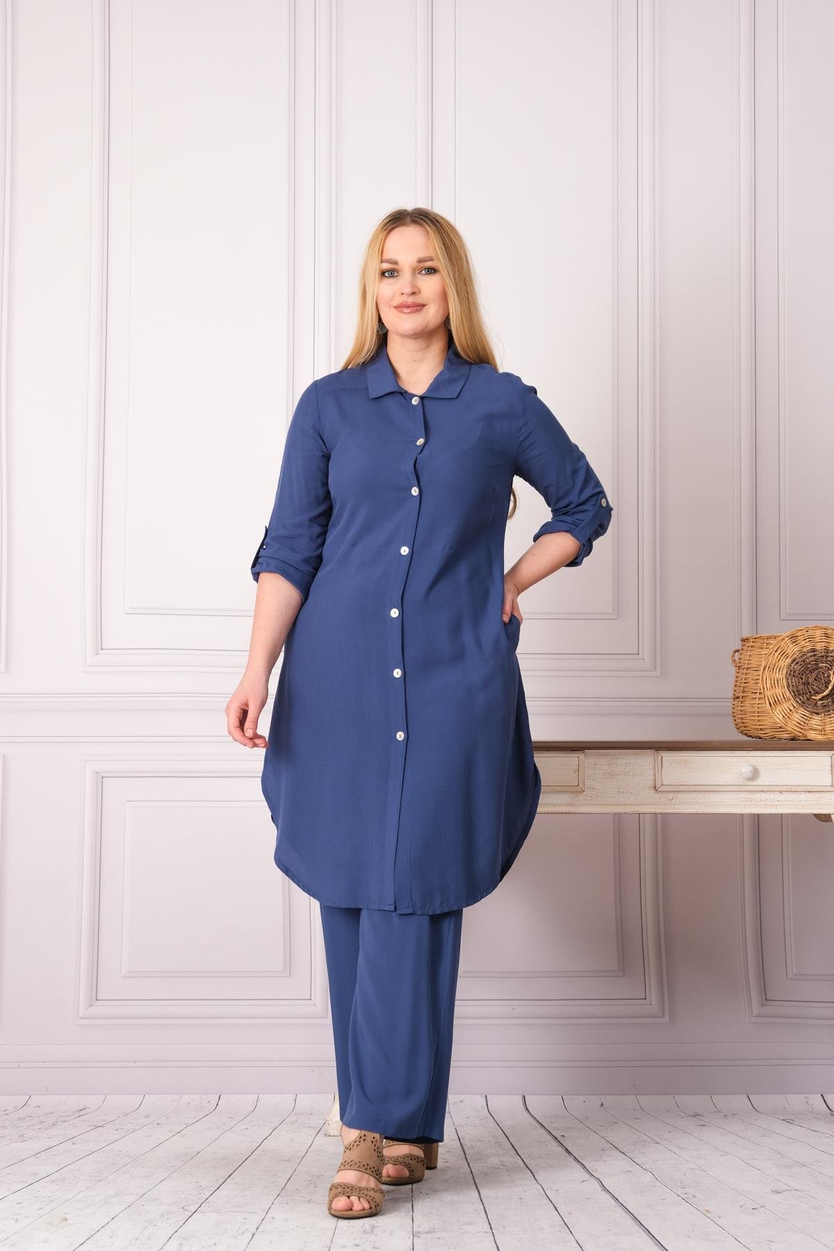 4748 Pamuk Gömlek Pantolon Otantik Tesettür İkili Takım