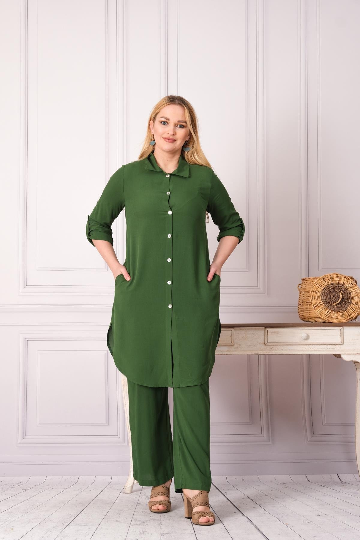 4748 Pamuk Gömlek Pantolon Otantik Tesettür İkili Takım