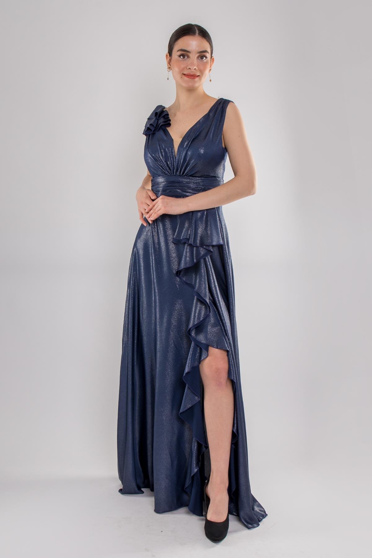 482 Beli Drape Eteği Valon Jakar Uzun Abiye Elbise