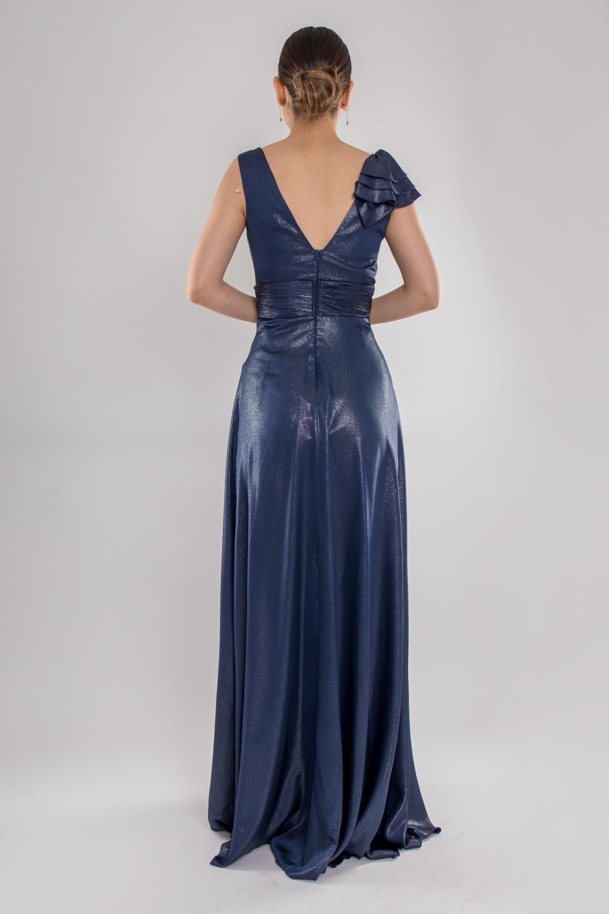 482 Beli Drape Eteği Valon Jakar Uzun Abiye Elbise