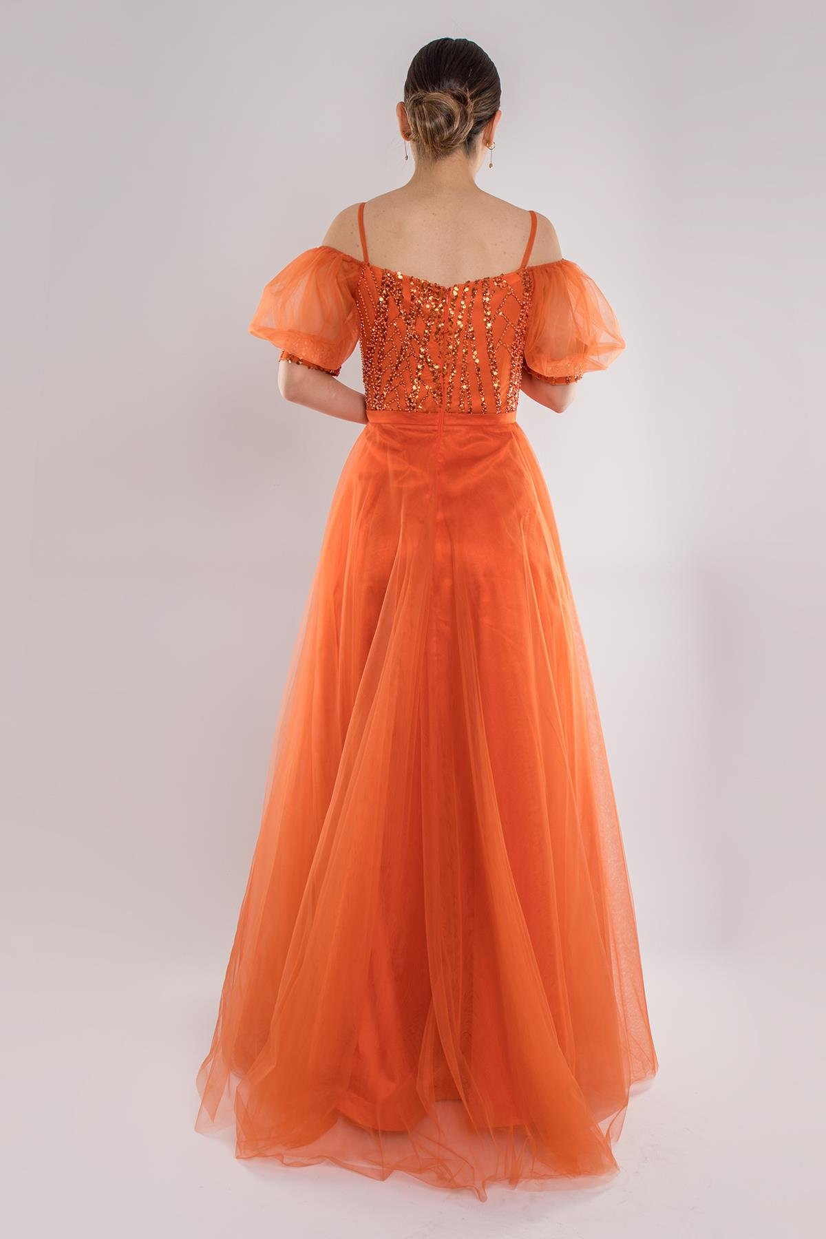 488 Balon Kol İp Askılı Göğüs Payeli Uzun Tül Nişanlık