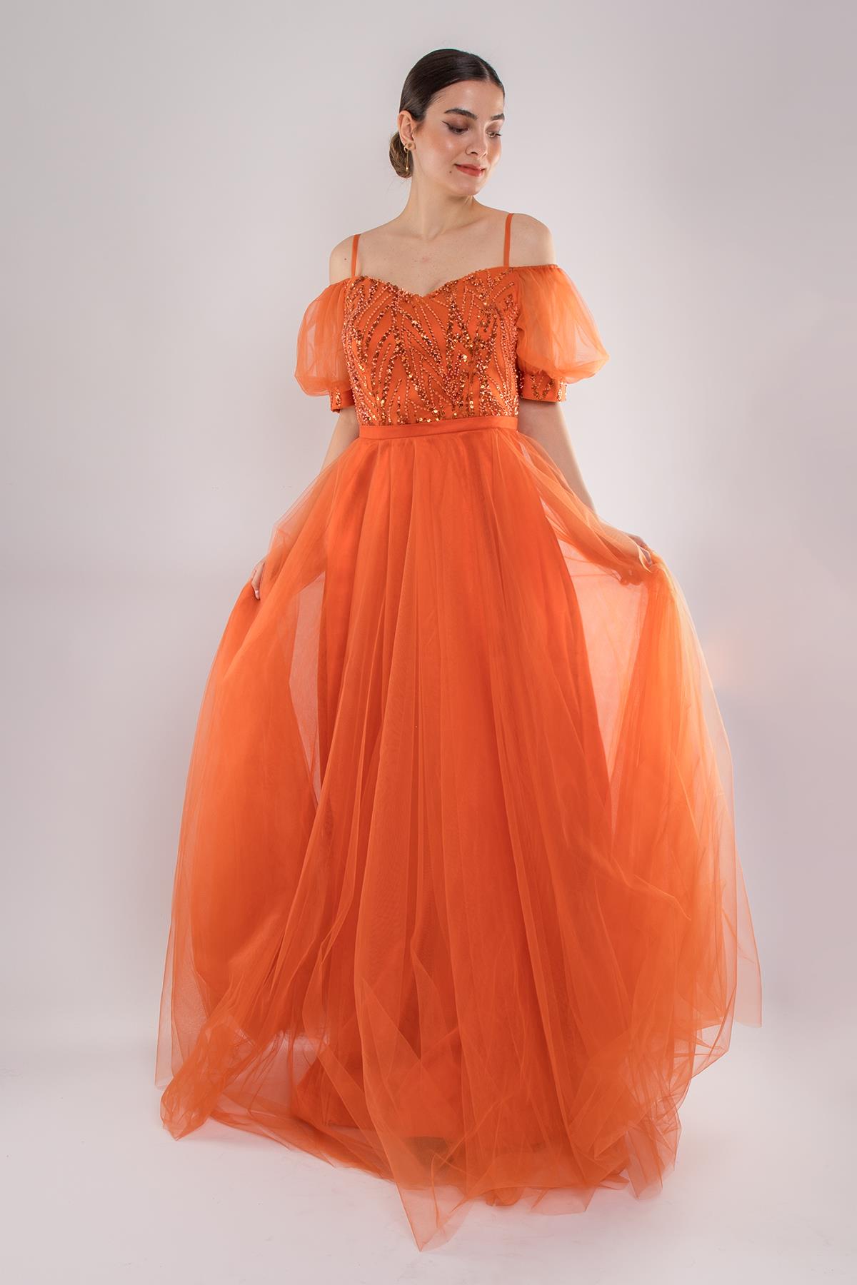 488 Balon Kol İp Askılı Göğüs Payeli Uzun Tül Nişanlık