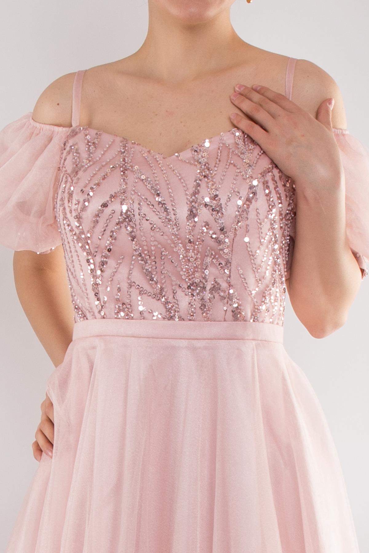 488 Balon Kol İp Askılı Göğüs Payeli Uzun Tül Nişanlık